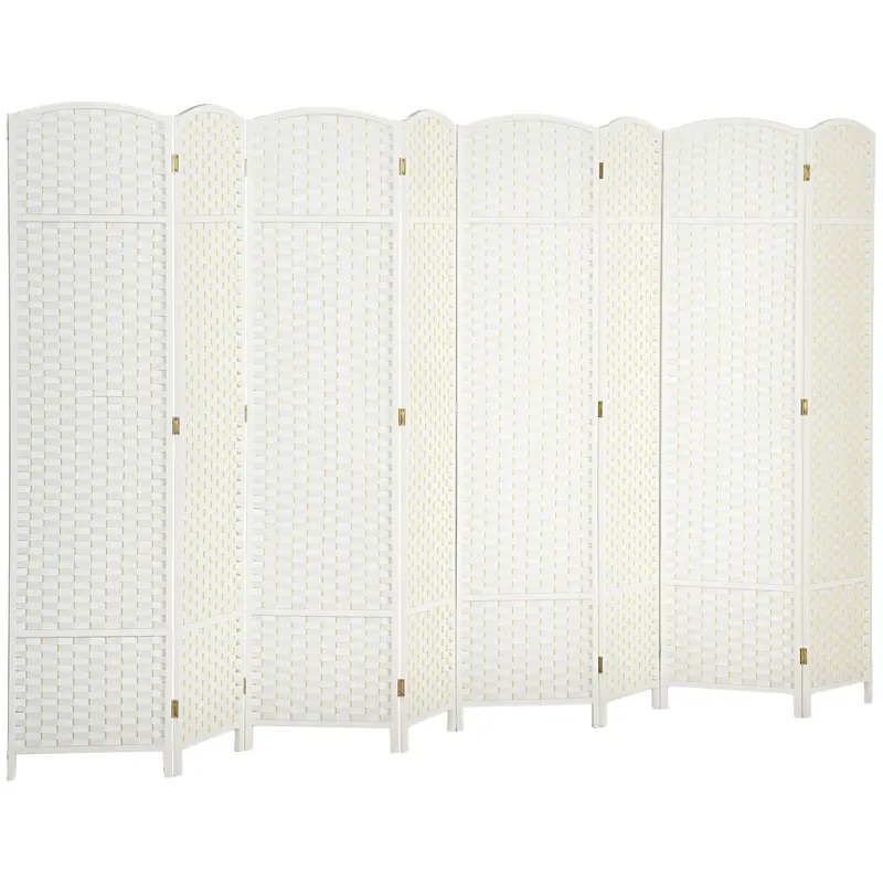 8-Panel Room Divider 320 x 170 cm - Folding Pine Wood Privacy Screen for Bedroom & Living Room, White