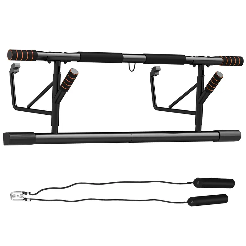 SPORTNOW Multifunctional Pull-Up Bar Wall-Mounted Pull-Up Bar with Resistance Bands Load 150 kg for Exercise and Home Gym Training Black and Orange