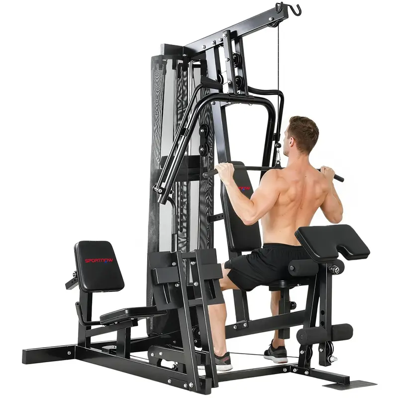 SPORTNOW Multifunctional Home Gym with Lat Pulldown, Butterfly Bar & Cable Leg Press, 65 kg Weight Stack, Adjustable for Full-Body Strength Training (Up to 120 kg Capacity)