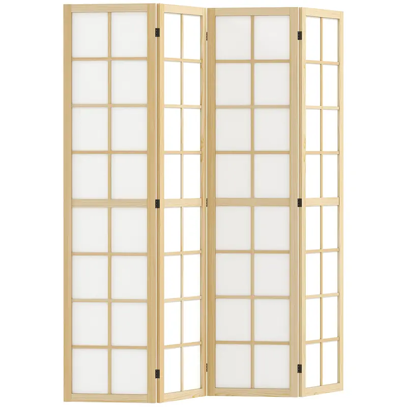 4 Panel Room Divider 63" x 67" Privacy Screen Partition, Folding Room Separator for Living Room Natural