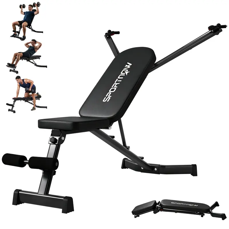 SPORTNOW Banc de musculation réglable 3 positions – Banc pliable incliné/décliné/plat avec élastiques pour entraînement complet, noir