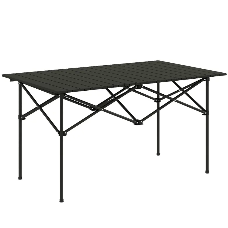 Folding Camping Table Metal 95x55x50 cm with Roll-Up Top and Carry Bag Portable Lightweight Picnic Table for Camping Hiking Beach Black