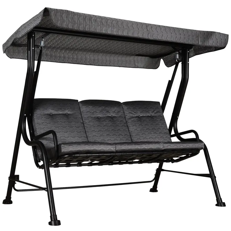 Hollywood Swing, 3-Seater Garden Swing, Adjustable Sun Canopy, Texteline Gray 200 x 120 x 170 cm