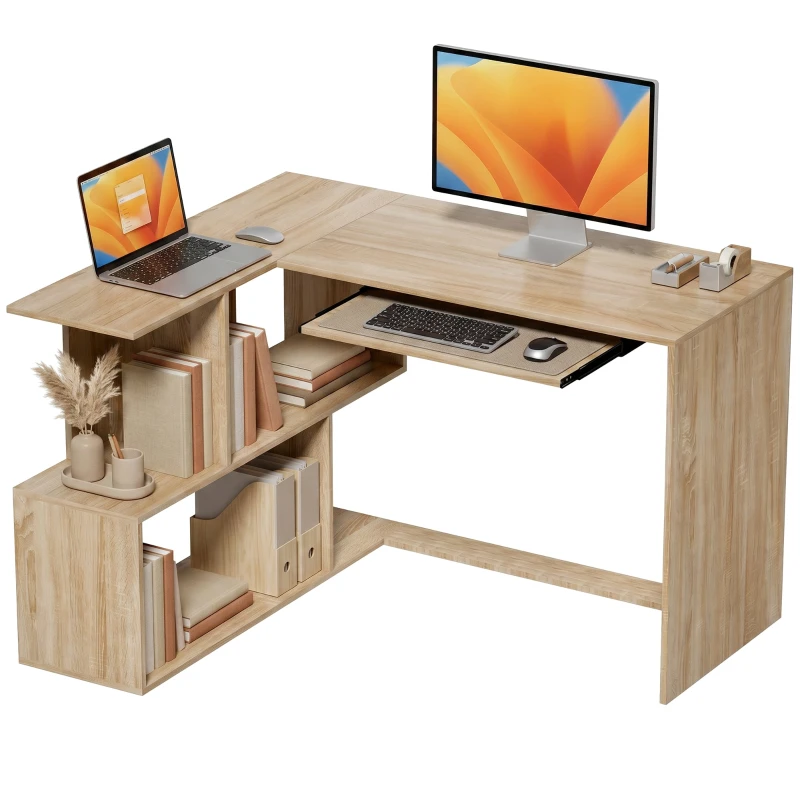 L-Shaped Corner Desk, 47.2 x 39.4 x 29.9 in, Computer Desk with Keyboard Tray, 4 Open Compartments, Modern Style, Work Desk for Home, Bedroom, Small Spaces, Natural Wood