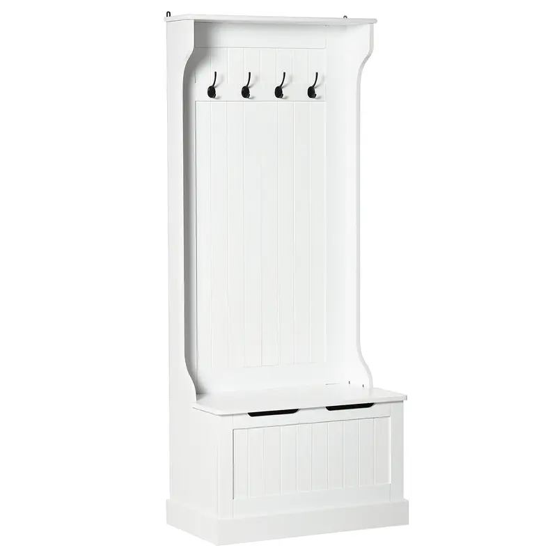 3-in-1 Entryway Hall Tree with Storage Bench, Coat Rack with Hooks, Shoe Storage Bench with Lift-Top Seat, Freestanding Coat Stand for Hallway Bedroom, White