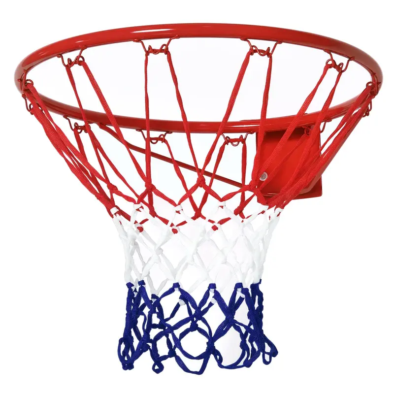 Panier de Basketball HOMCOM, Intérieur & Extérieur avec Cerceau Ø46 cm et Filet, Fixation Murale, Planche de Basketball pour Adolescents et Adultes, Rouge + Bleu + Blanc