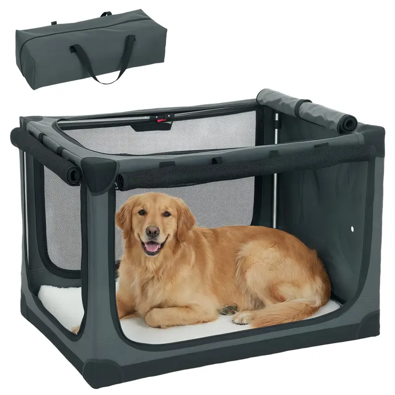 Cage souple pliante PawHut avec coussin, housse amovible et lavable, tissu respirant 600D Oxford, transporteur pour chats et chiens jusqu'à 38 kg — Vert militaire