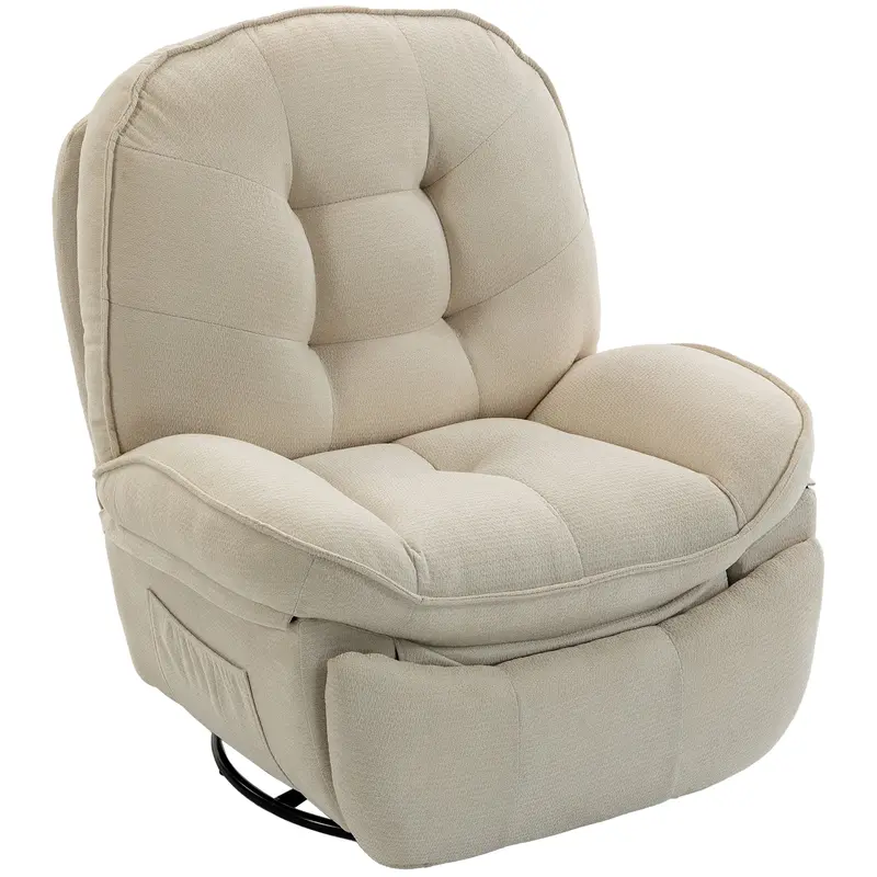 Fauteuil relax pivotant 360° HOMCOM — Relax manuel en chenille avec repose-pieds, dossier haut, assise large et poches latérales, crème
