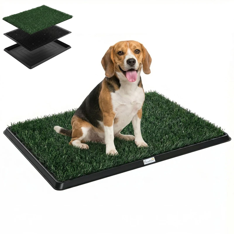 Dog Toilet with Artificial Grass, 76 x 50.5 cm (30 x 19.9 in) — 3-Layer Drain Tray, Easy-Clean Indoor/Outdoor Potty, Green