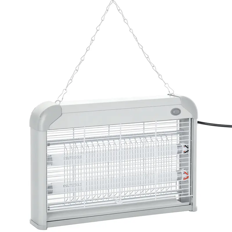 Anti-Mosquito Lamp Electric Insect Killer Ultraviolet Light 20W with 2 Tubes Coverage Area 60m? Indoor Outdoor 39x7.5x26.5 cm White