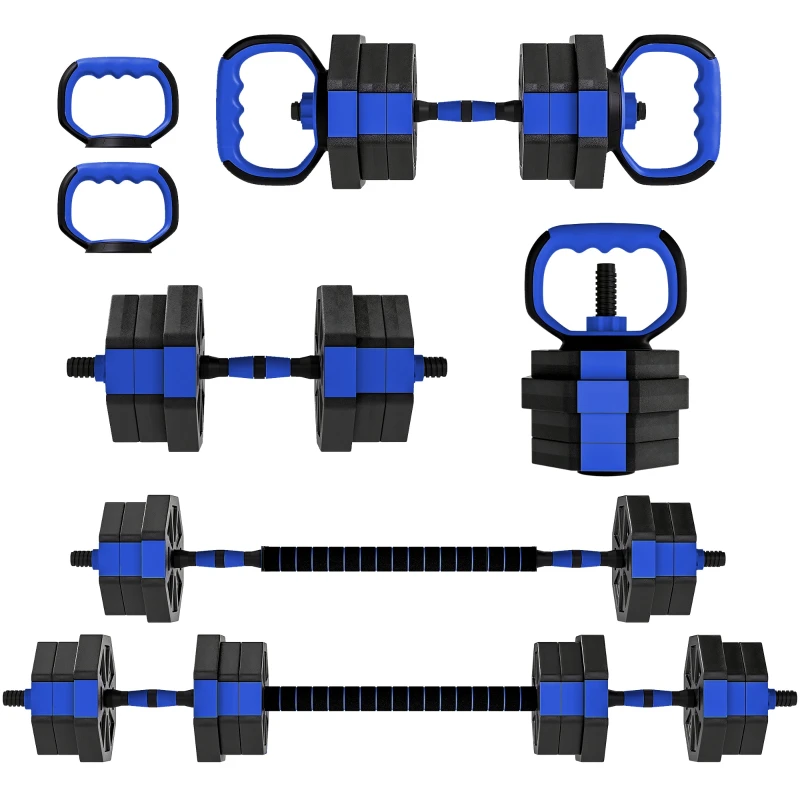 SPORTNOW 6-in-1 Adjustable Weight Set — 44 lb (20 kg) Anti-Slip Dumbbells, Kettlebell & Barbell Combo, Blue/Black