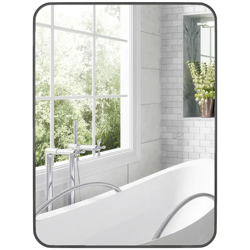 24x32 inch Bathroom Mirror Wall Mirror Decorative Mirror with Metal Frame and Easy Installation Hook for Living Room Entryway Hallway Black