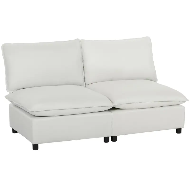 2?Seater Faux Leather Modular Sofa, 57.5 in, Deep Seat Upholstered Loveseat for Small Spaces, Gray