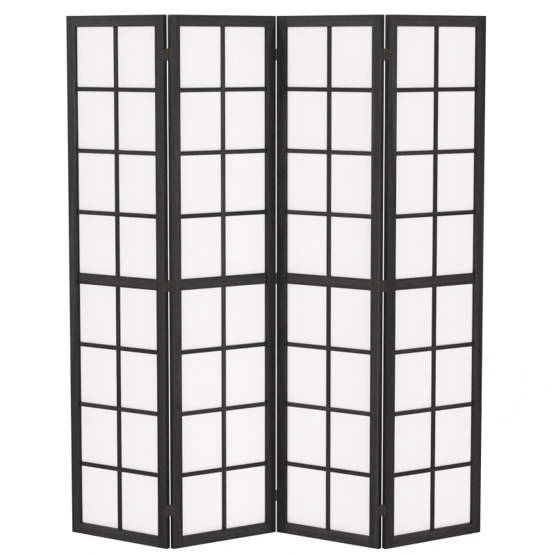 4-Panel Folding Indoor Room Divider, Pine & Fabric, 63 x 66.9 in (160 x 170 cm) – Black