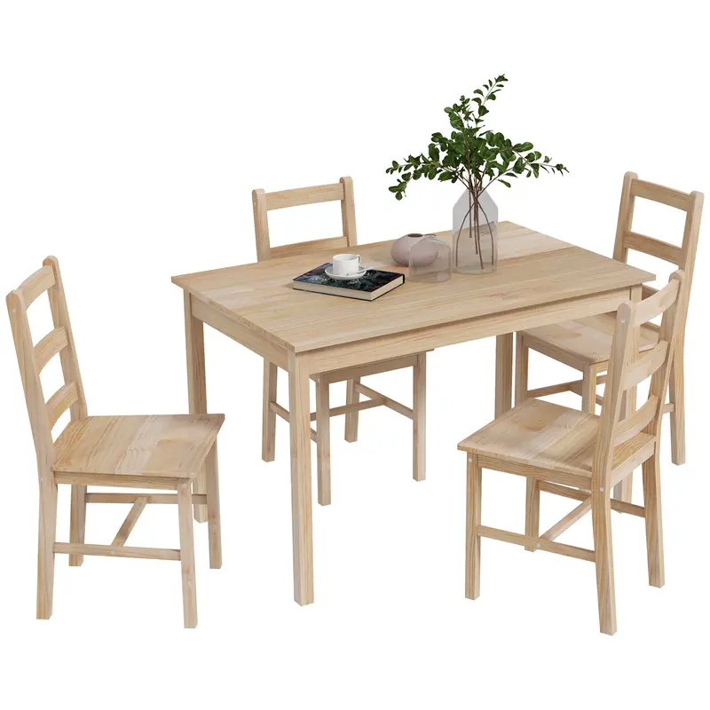 HOMCOM 5-teiliges Esszimmer-Set, Esstisch mit 4 Stühlen, platzsparende Essgruppe, rechteckiges Essset für Küche, Esszimmer, Wohnzimmer, aus massivem H