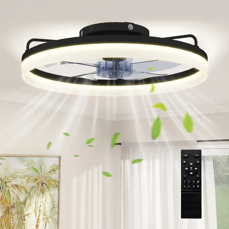 LED Ceiling Fan with Light 40W, Reversible DC Motor, Quiet Ceiling Fan Lamp, Remote Control, 6 Speeds, 3 Light Colors, Timer, for Living Room, 20 in (?50 cm), Black