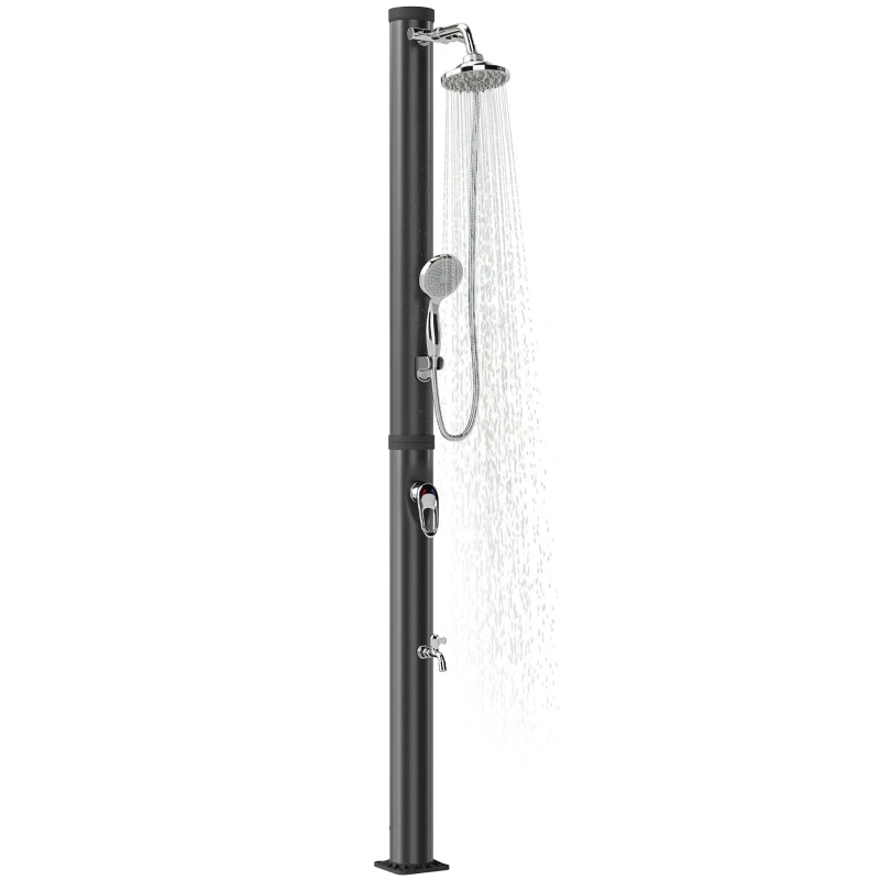 20L Solar Garden Shower – Dual Rainheads, Anti‑Freeze Drain & Foot Tap, Up to 140°F (No Electricity) - Black