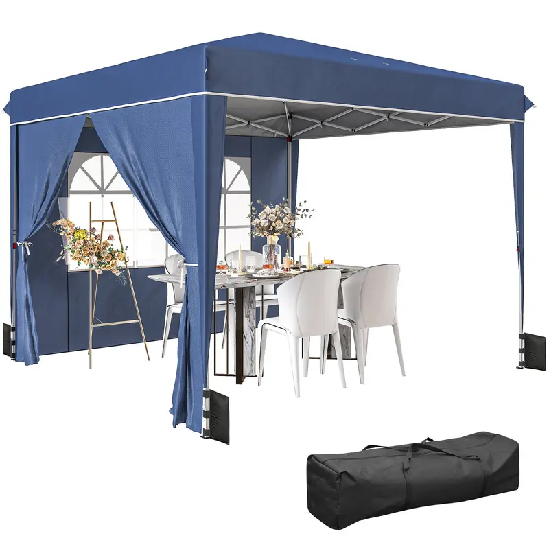 Pop Up Gazebo 3x3m Waterproof Party Tent with Sidewalls Adjustable Height Folding Canopy Marquee UV50+ Garden Shelter with Carry Bag Dark Blue