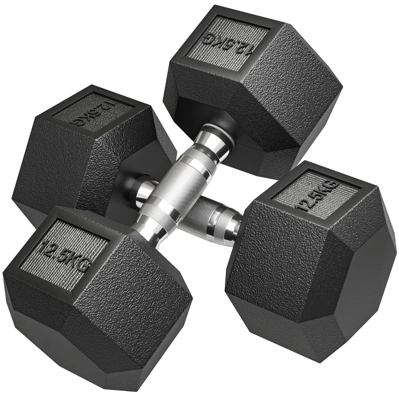 Hex Dumbbell Set – 2 x 12.5 kg (27.6 lb) – Non-Slip Knurled Handles, Black
