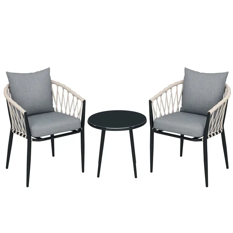 Outsunny 3-teiliges Gartenmöbel Set, Bistro Set mit 1 Tisch, 2 Stühlen mit Sitzkissen, Balkon Set