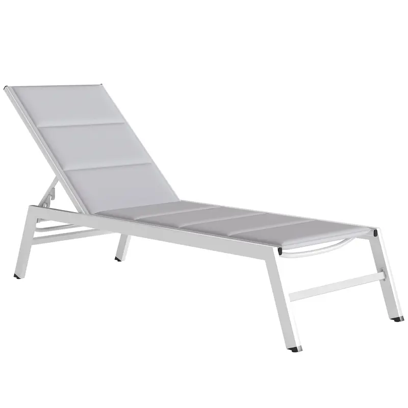 Lightweight Aluminum Sun Lounger — 6-Position Adjustable Back, 560 g/m2 Textilene with Integrated Padding, Rust-Resistant Patio/Pool Chaise (25.2 x 71.3 x 35.4 in), Light Gray