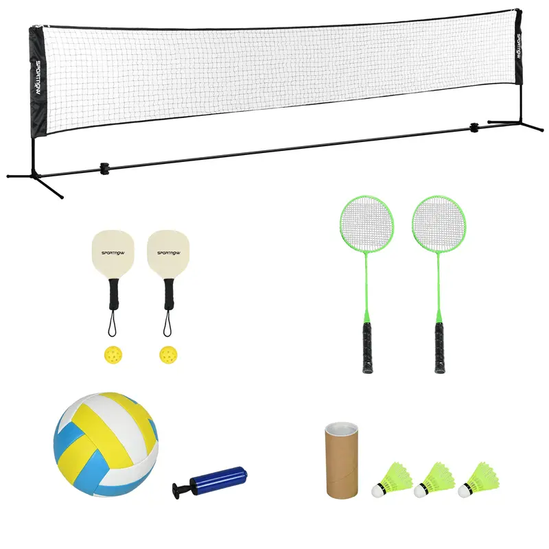 SPORTNOW Complete set of badminton, pickleball, and volleyball, 3 in 1, outdoor sports games with adjustable net height 107-155 cm