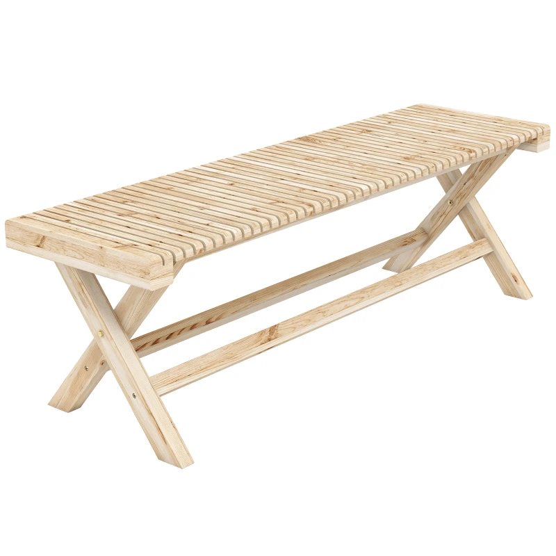 Solid Pine Garden Bench — 55.1 in Slatted Seat, Backless, Natural Finish, 529 lb Capacity