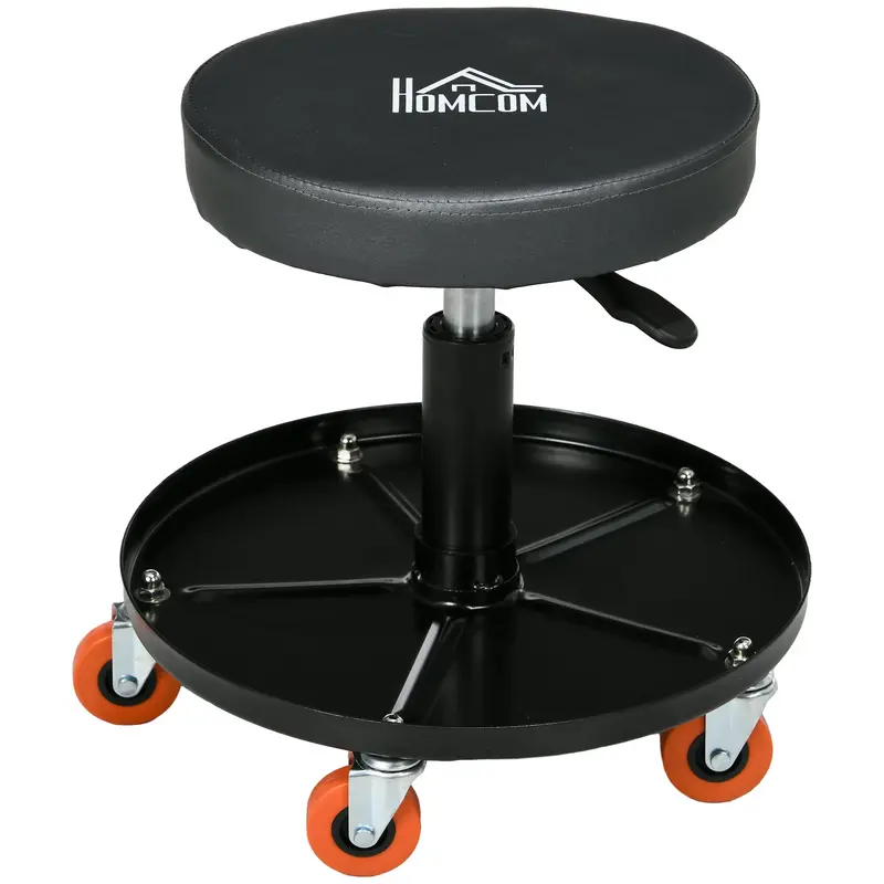 Mechanic Stool, Workshop Servant, Swivel Seat, Adjustable Height, Rolling Workshop Stool with 100kg Tray for Garage and Automotive Repair, Black