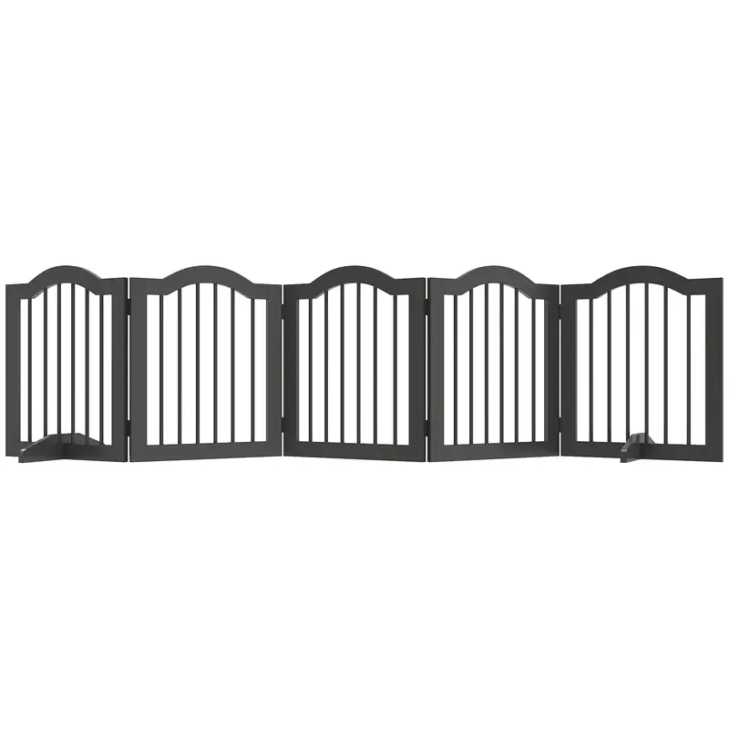 5-Piece Dog Gate, 103 x 24 in Folding Gate with Door, Freestanding Safety Gate with 2 Support Feet for Kitchen and Hallway, Black