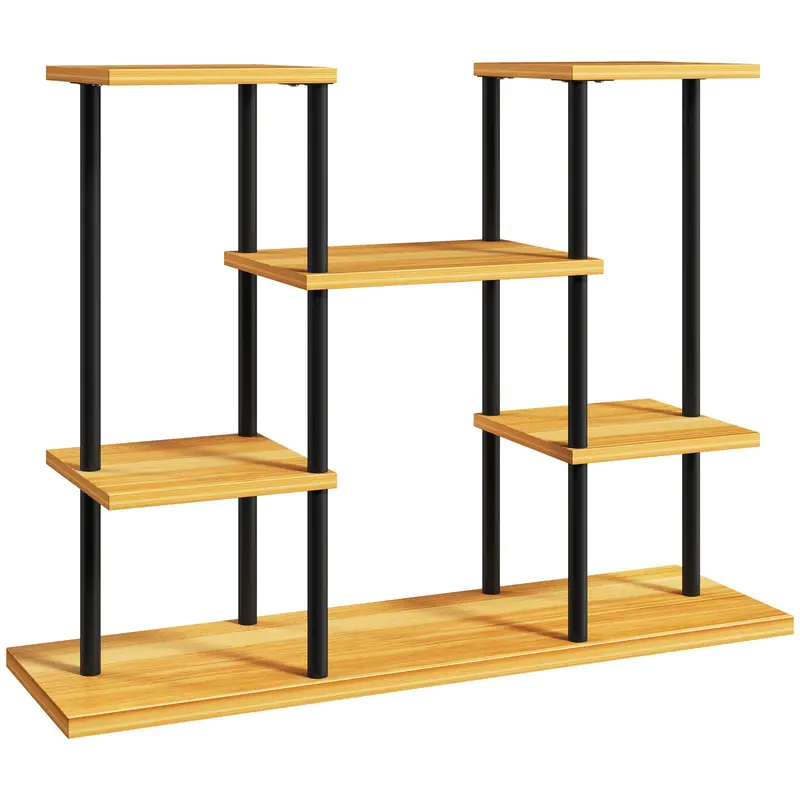 Outsunny Indoor Planzenstand, 6-Tier Planzenregal, Stolz Rahmen Solid Holz Basis, Planzenhalter fir Wunnraum, Balkon, Gaart