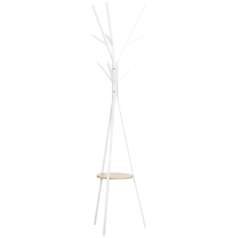 Coat Rack, Hat Rack with 8 Hooks, Coat Stand with Shelf, Standing Wardrobe for Clothing, Hats, Bags, Metal, White, 45 x 45 x 180 cm