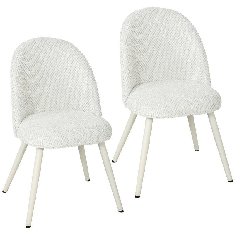 Set of 2 Velvet Dining Chairs — Modern Quilted Back Padded Kitchen Chairs with Steel Legs, White