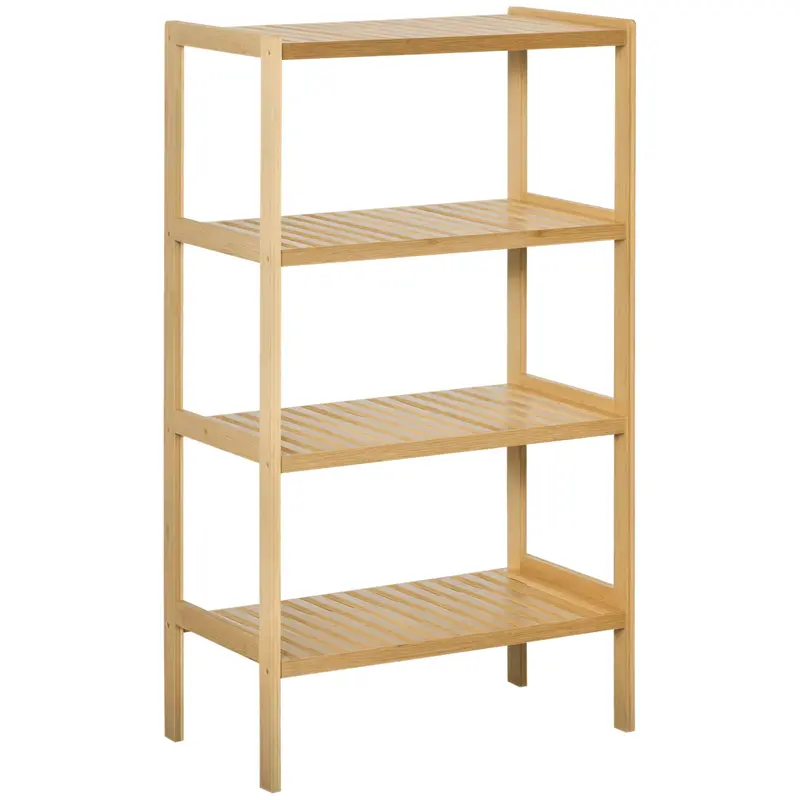 HOMCOM Bücherregal 4-stöckig Bambusregal Büroregal Aufbewahrungsregal Ablageregal Küche Regal für Bad Küche Wohnzimmer Schlafzimmer Bambus Natur 62 x