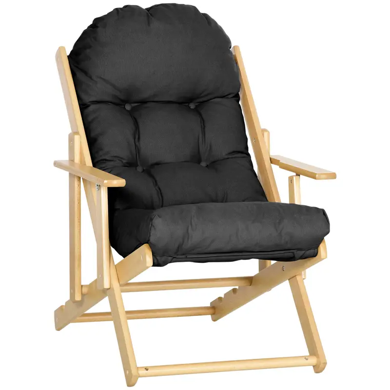 HOMCOM Klappbarer und Neigbarer Holz-Loungestuhl mit Dickem Gepolstertem Kissen