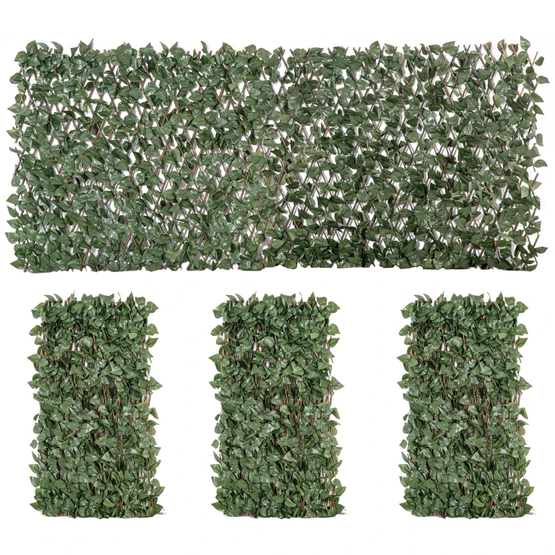 Set of 4 Artificial Ivy Hedge Panels, Expandable Polyester & Wicker Privacy Screen, 78.7 x 39.4 in for Garden, Balcony & Patio, Green