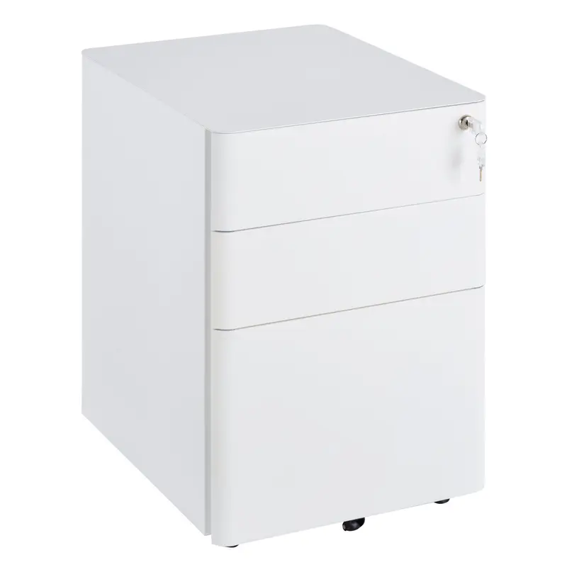 Rolling Container, Mobile Filing Cabinet with 3 Drawers, Lockable Office Cabinet with Hanging File Drawer, Storage, Steel, 39 x 48 x 59 cm White