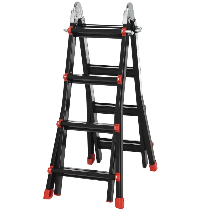 Telescopic Ladder Folding Ladder, 4m Aluminum Leiter Slip-proof Aluleier A-frame Telescopic Extension Ladder up to 150 kg load capacity