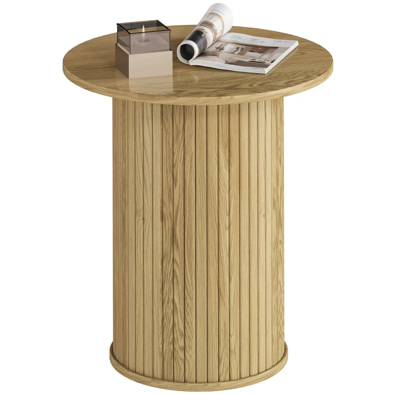 Round Side Table Ø 19 in (48 cm) with Fluted Legs — Oak Finish, Compact Accent Table for Living Room or Bedroom
