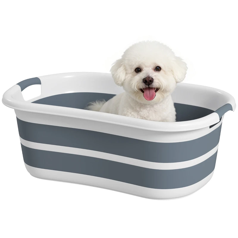 27 L (7.1 US gal) Foldable Pet Bath for Small Dogs & Cats — Portable Tub with Drain, Compact for Indoor & Outdoor Use, Gray