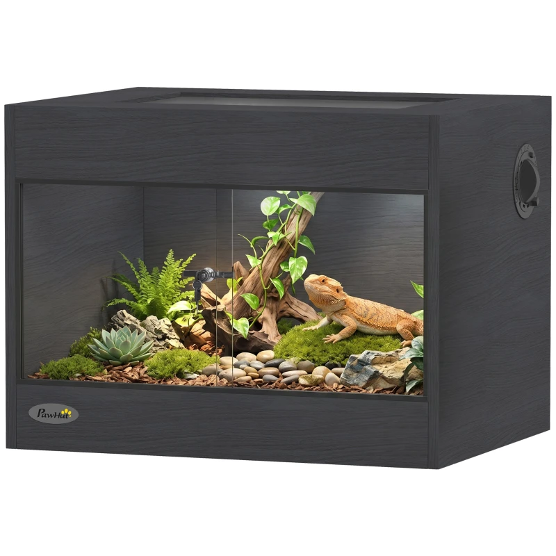 OSB Reptile Terrarium with Tempered Glass Door & Lock, Removable Mesh Top, Cable Port — 60 x 45 x 45 cm (23.6 x 17.7 x 17.7 in)