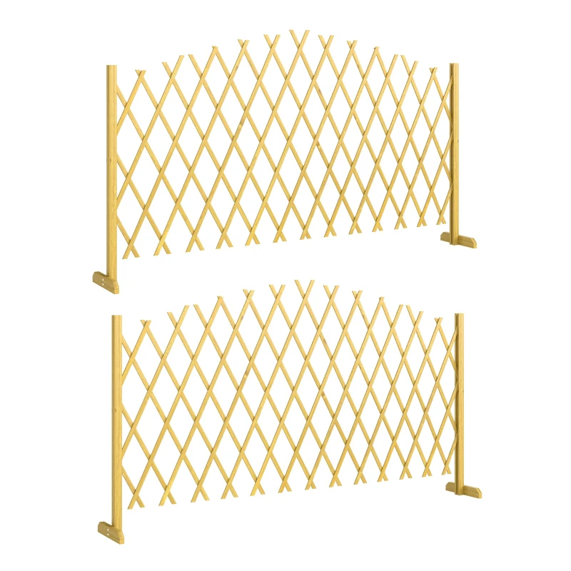 Set of 2 Extendable Wooden Garden Fence Panels — Decorative Outdoor Patio Screen, 71 x 11.8 x 40.6 in (180 x 30 x 103 cm), Natural