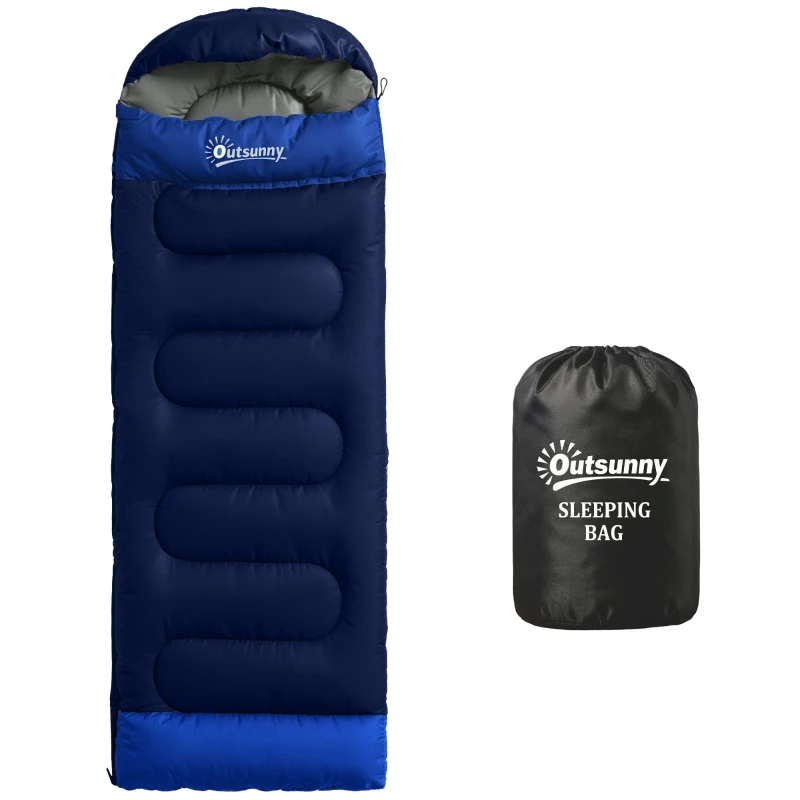 3-Season Lightweight Rectangular Sleeping Bag — Compact, Water-Resistant, Adult Camping & Hiking Bag, Navy