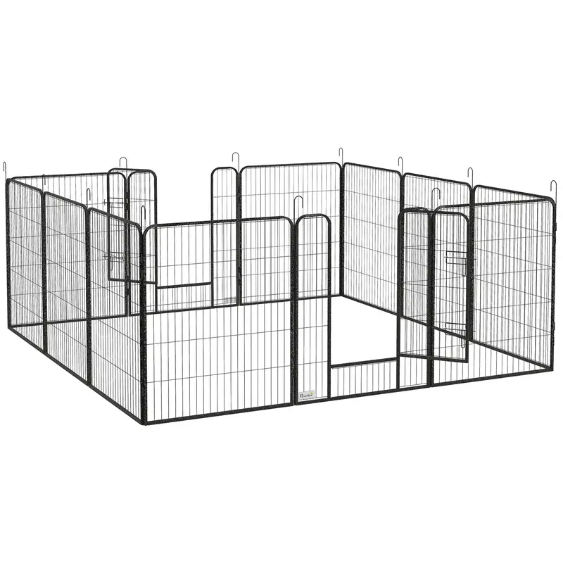 Parc pour chiot pliable PawHut 12 panneaux — 100 cm de haut, 2 portes verrouillables, intérieur/extérieur, gris