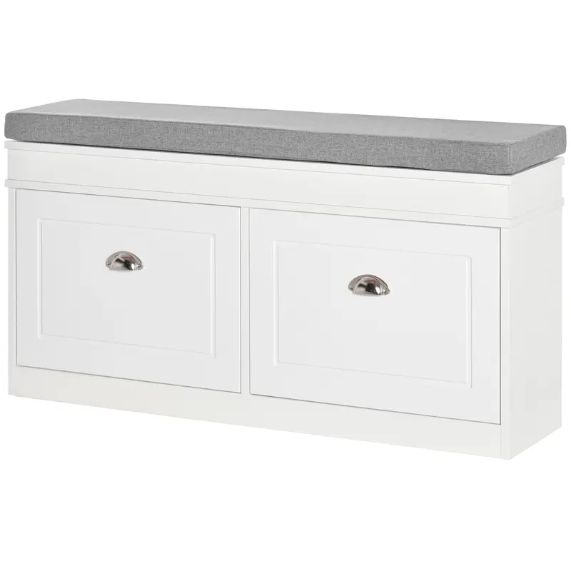Shoe Bench Shoe Storage Bench for 8 Pairs of Shoes with 2 Drawers Adjustable Shelves and Padded Cushion for Entryway Hallway 104x24x55 cm White