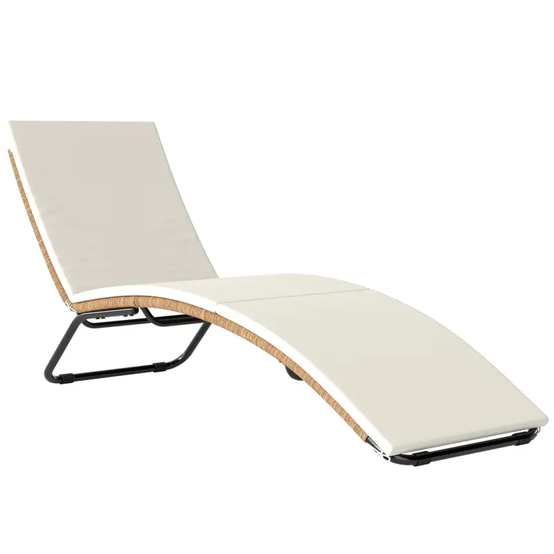 Chaise longue Outsunny en polyrotin en forme de S avec coussin — assise respirante, structure en acier thermolaqué, résistante aux UV, crème