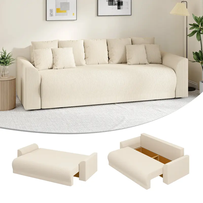 HOMCOM 3‑Sitzer Schlafsofa mit Stauraum, extra tiefe Sitzfläche & 9 Kissen, Cordstoff