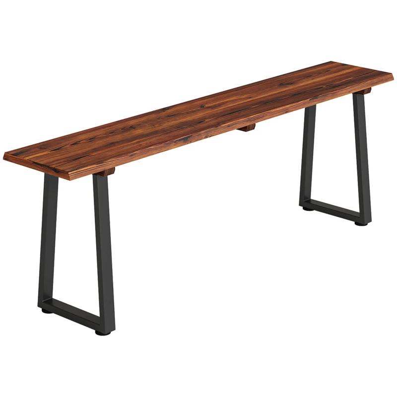 2-Seat Charred Pine Garden Bench — Backless Industrial Outdoor Bench with Trapezoid Steel Legs, 529 lb Capacity, 59 x 11 x 19 in (150 x 28 x 48 cm)