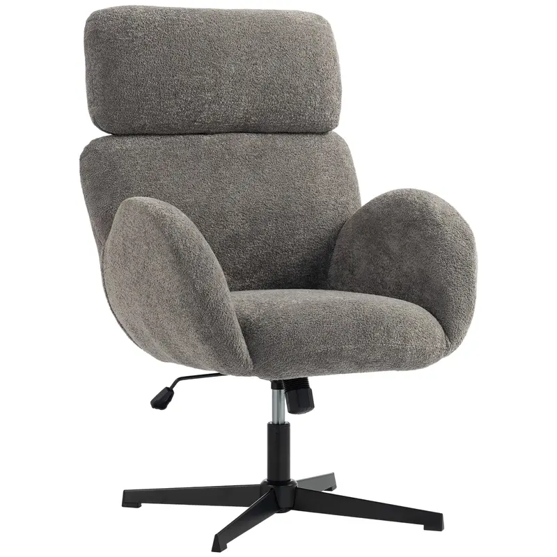 Velvet High-Back Office Chair, Height-Adjustable Padded Swivel with Rocking Function, Grey