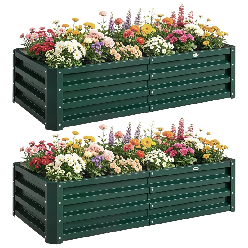 2-Pack Galvanized Steel Raised Garden Beds, 120 x 60 x 30.5 cm – Dark Green