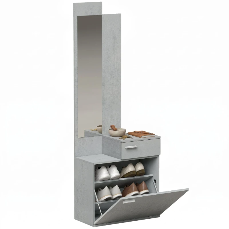 Entryway Furniture Set with Tilt-Out Shoe Cabinet, Full-Length Mirror, Drawer & Shelf for Hallway, Living Room or Bedroom, 61 x 30 x 170 cm (24" x 11.8" x 66.9"), Gray